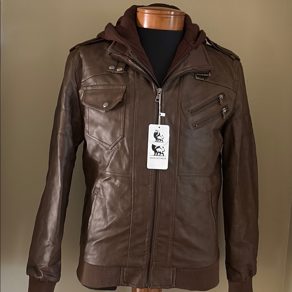 David Outwear Faux Leather Jacket With Detachable Hoodie